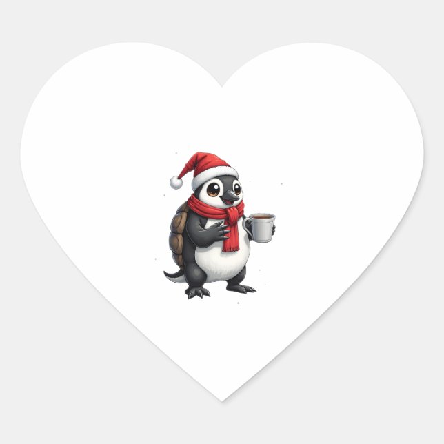Christmas Turtle with Santa Hat Coffee Lover Funny Herz-Aufkleber (Vorderseite)