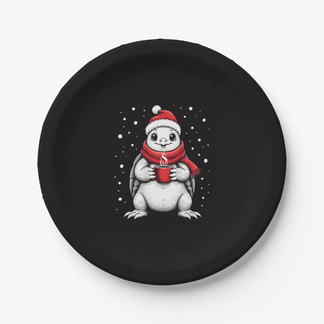 Christmas Turtle with Santa Hat Coffee Lover Funny Pappteller (Vorderseite)