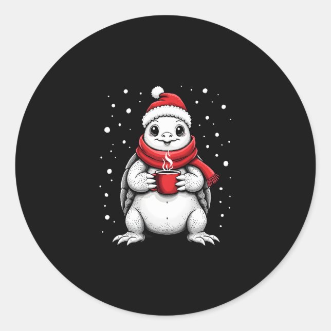 Christmas Turtle with Santa Hat Coffee Lover Funny Runder Aufkleber (Vorderseite)