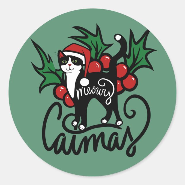 Christmas Tuxedo Cat Runder Aufkleber (Vorderseite)