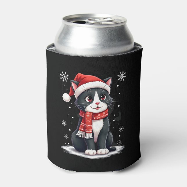 Christmas Tuxedo Cat Santa Scarf Ugly Xmas Women G Dosenkühler (Kanne Vorderseite)