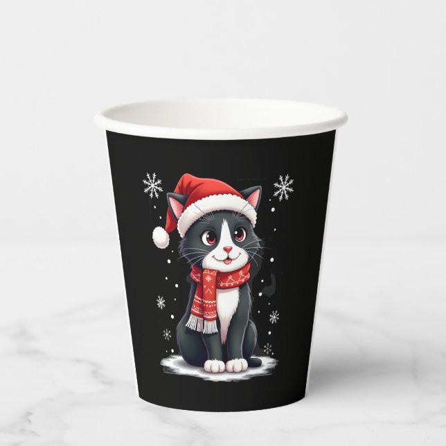 Christmas Tuxedo Cat Santa Scarf Ugly Xmas Women G Pappbecher (Vorderseite)
