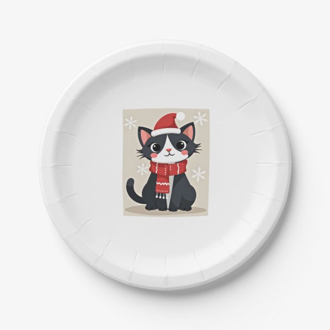 Christmas Tuxedo Cat Santa Scarf Ugly Xmas Women G Pappteller (Vorderseite)