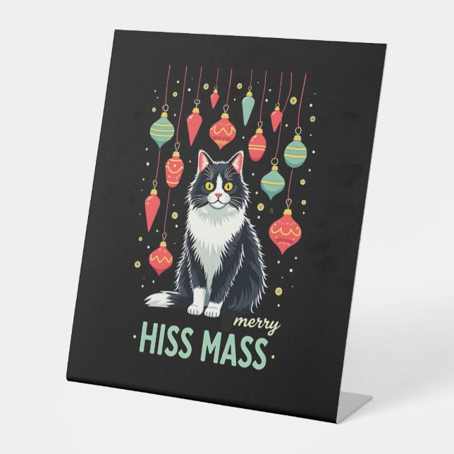 Christmas Tuxedo Cat with Holiday Decorations Merr Sockelschild (Vorderseite)