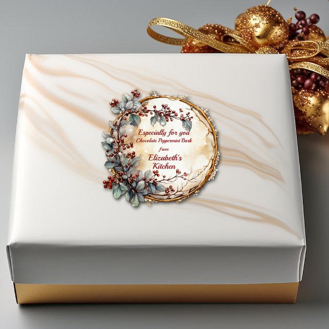 Christmas Twig Wreath Red Berries Blätter Quadratischer Aufkleber (Von Creator hochgeladen)