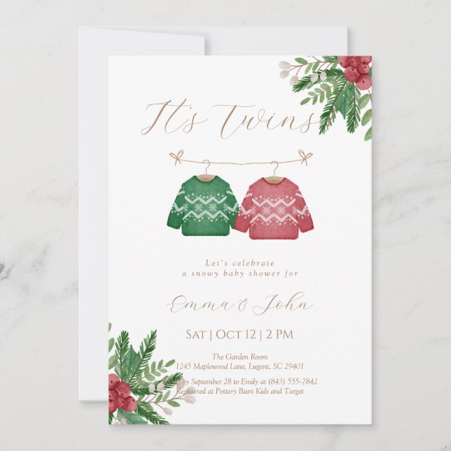 Christmas Twin Brothers Baby shower Invitation (Devant)
