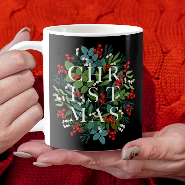 CHRISTMAS Typografie Berries und Grünpflanzen Kaffeetasse (Von Creator hochgeladen)