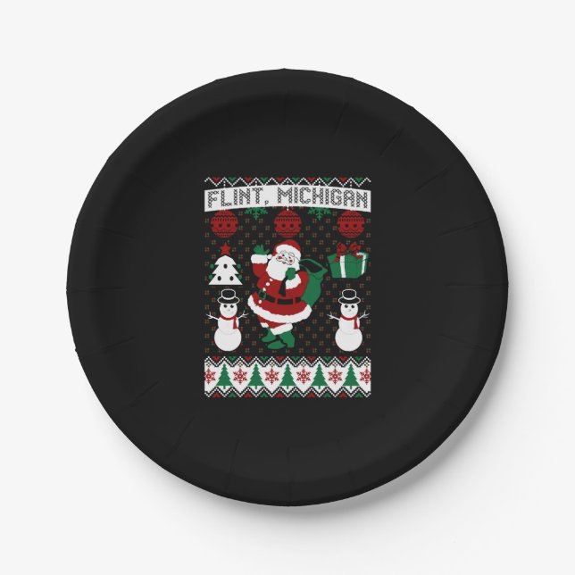 Christmas Ugly Sweater Flint Michigan Pappteller (Vorderseite)