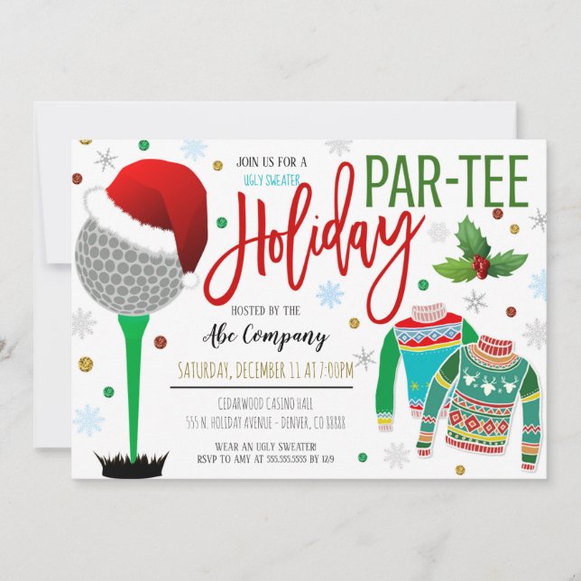 Christmas Ugly Sweater Golf Party Einladung (Vorderseite)
