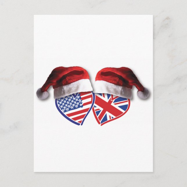 Christmas UK USA Hearts Feiertagspostkarte (Vorderseite)