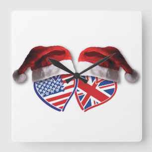 Christmas UK USA Patriotic Heats Quadratische Wanduhr