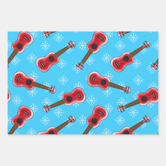 Christmas Ukulele Uke Player Musician Muster Geschenkpapier Set (Vorderseite)