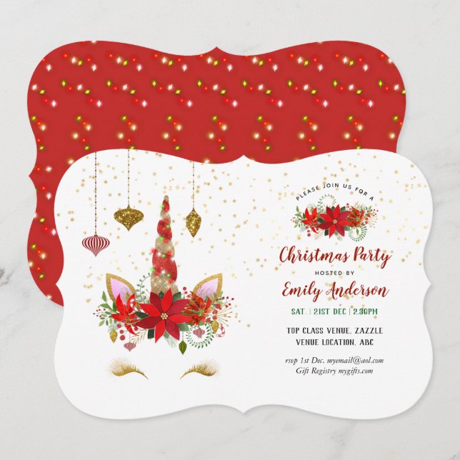 Christmas Unicorn Face Invitations TOUT ÉVÉNEMENT (Devant / Derrière)
