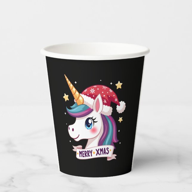 Christmas Unicorn Long Sleeve T-Shirt (1) Pappbecher (Vorderseite)