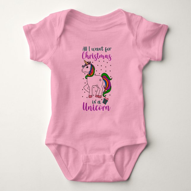 Christmas Unicorn Magical Rainbow Green Lila Baby Strampler (Vorderseite)