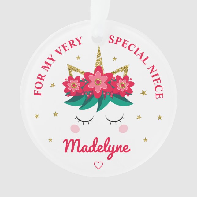 Christmas Unicorn Niece Geschenk Personalisiert Ornament (Vorderseite)