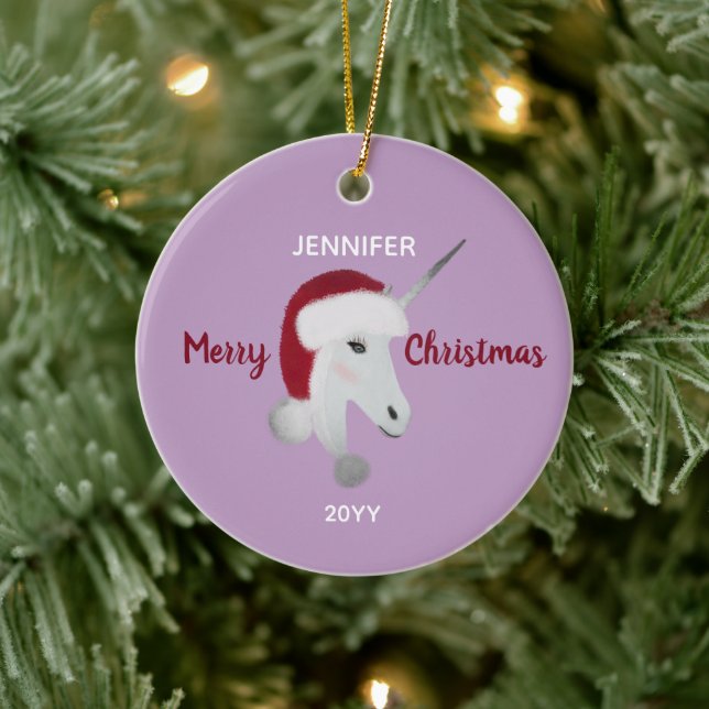 Christmas Unicorn Personalisiert Keramik Ornament (Baum)