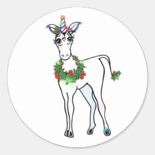 Christmas Unicorn Runder Aufkleber