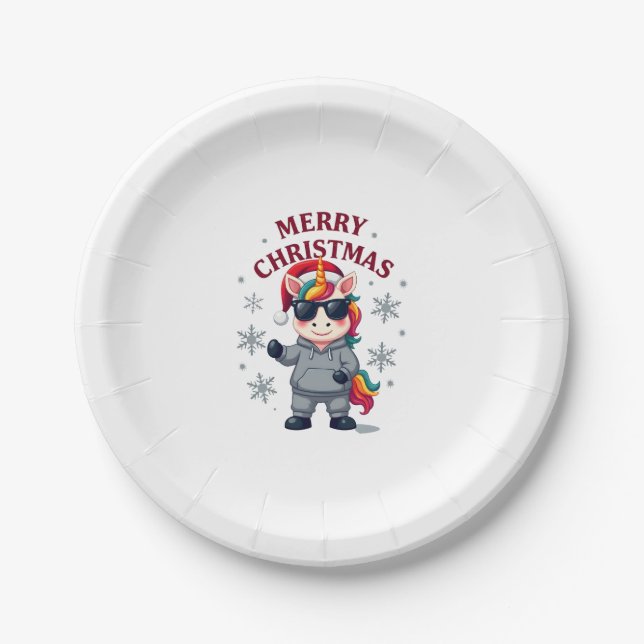 Christmas Unicorn Santa Hat T-Shirt Pappteller (Vorderseite)