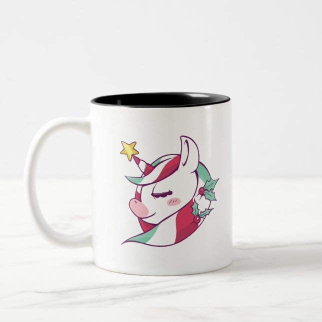 Christmas Unicorn Zweifarbige Tasse (Links)