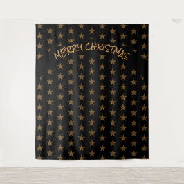 Christmas | Urlaub | Gold Stars | Schwarzer Hinter Wandteppich