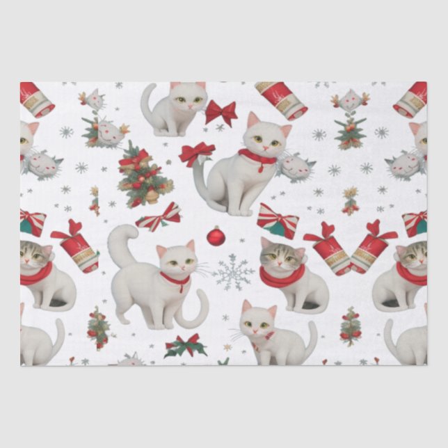 Christmas Vibes Cats nahtloses Muster Seidenpapier (Vorderseite)