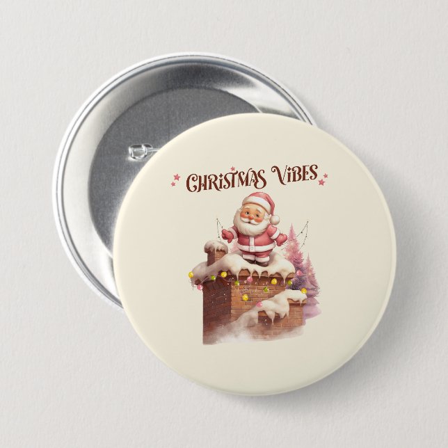 Christmas Vibes Pink Santa Button (Vorne & Hinten)