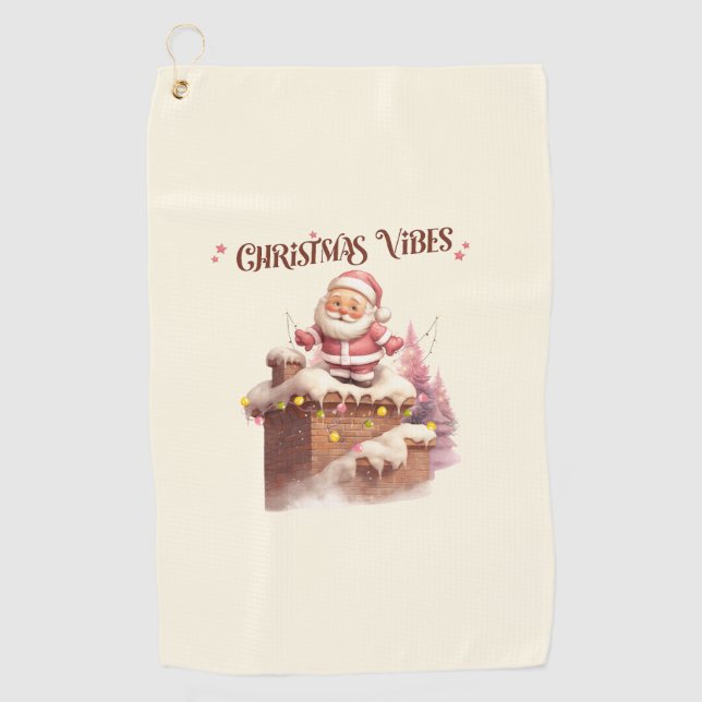 Christmas Vibes Pink Santa Golfhandtuch (Vorderseite)