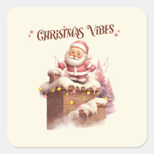 Christmas Vibes Pink Santa Quadratischer Aufkleber