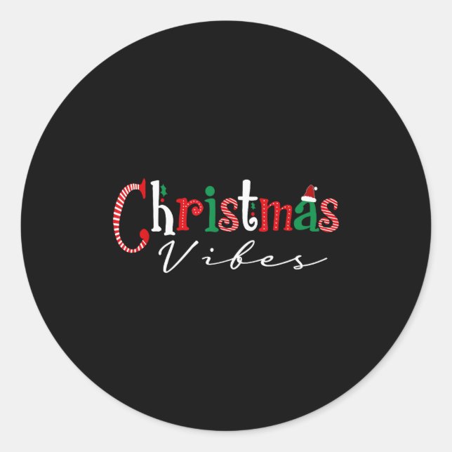 Christmas Vibes Santa Hat, Holly, Holiday Vibes Ch Runder Aufkleber (Vorderseite)