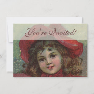 Christmas Viktorianisch Child Red Hat Girl Portrai Einladung