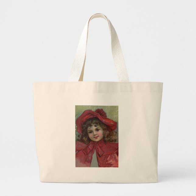 Christmas Viktorianisch Child Red Hat Girl Portrai Jumbo Stoffbeutel (Vorne)