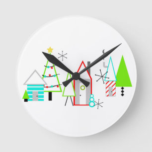 christmas village mid century modern runde wanduhr