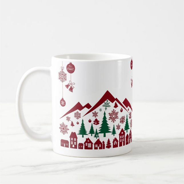 Christmas Village Silhouette – Red & Green  Kaffeetasse (Links)