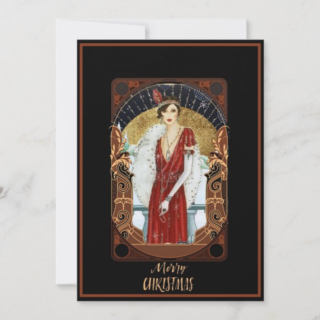 Christmas Vintag Art Deco Lady Feiertagskarte (Vorderseite)