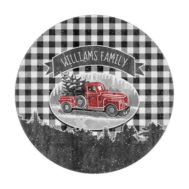 Christmas Vintag Red Truck White Buffalo Kariert Schneidebrett (Vorderseite)