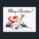 Christmas Vintag Snowman Postcard Feiertagspostkarte<br><div class="desc">Senden Sie eine Retro-Postkarte für den Urlaub. Vintager Schneemann wünscht allen frohe Weihnachten!</div>