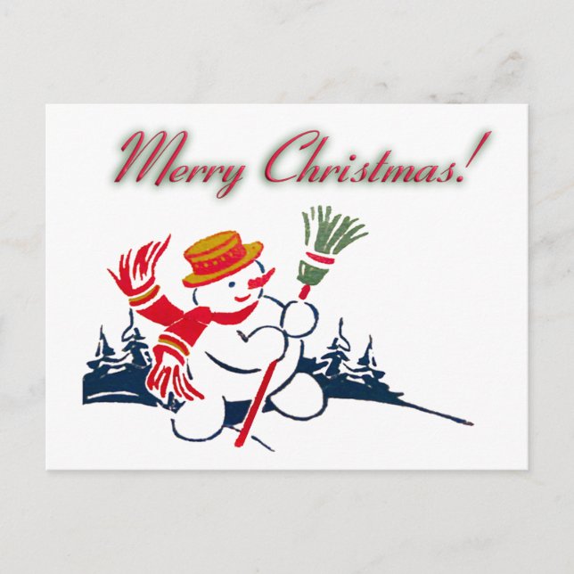 Christmas Vintag Snowman Postcard Feiertagspostkarte (Vorderseite)
