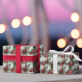 Christmas Vintage Plaid Holly & Deer Pattern Geschenkpapier