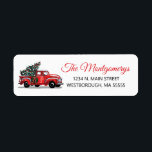 Christmas Vintage Red Truck<br><div class="desc">Add a touch of vintage to your holiday mailings with these retro truck return address labels. The design feature a red pickup truck with a Christmas tree in the back with your name and address to personalize in a modern red and black script. Designed by artist ©Tim Coffey.</div>