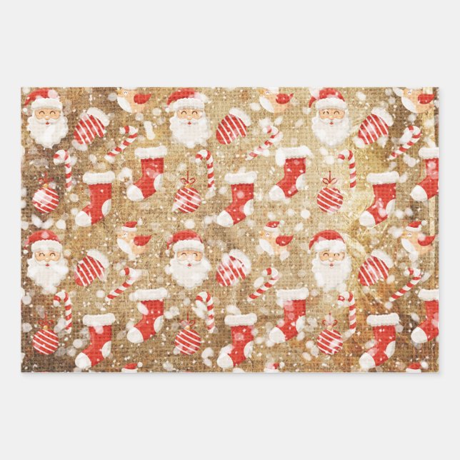 Christmas Vintage Santa Claus & Stockings Pattern Geschenkpapier Set (Vorderseite)