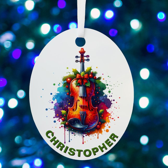 Christmas Violin Fiddle Custom Name Ornament Aus Metall (Von Creator hochgeladen)