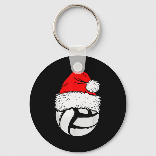 Christmas Volleyball Ball Santa Hat Xmas Matching  Schlüsselanhänger (Vorderseite)
