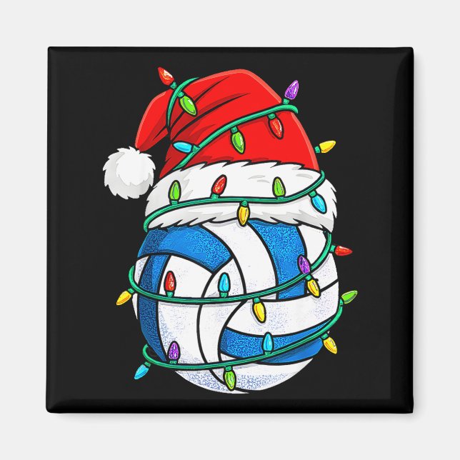 Christmas Volleyball Santa Hat Lights Srts Xmas Pa Magnet (Vorne)
