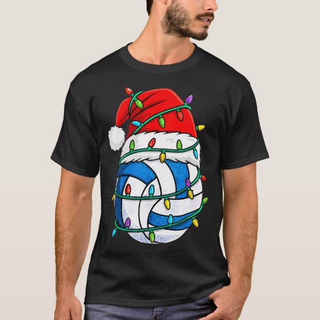 Christmas Volleyball Santa Hat Lights Srts Xmas Pa T-Shirt (Vorderseite)
