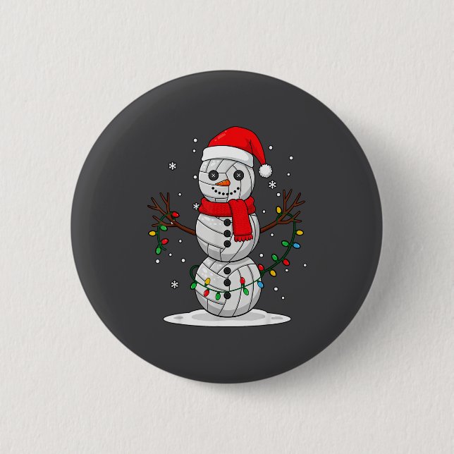 Christmas Volleyball Snowman Santa Hat Funny Holid Button (Vorderseite)