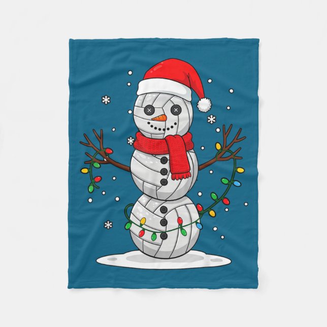 Christmas Volleyball Snowman Santa Hat Funny Holid Fleecedecke (Vorderseite)