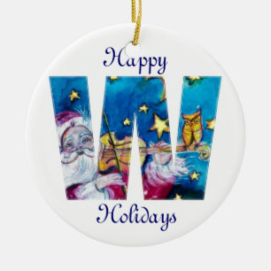 CHRISTMAS W LETTER / INSPIRIERT SANTA MONOGRAM KERAMIK ORNAMENT