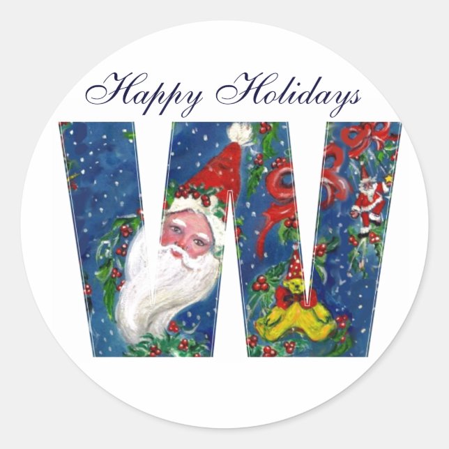 CHRISTMAS W LETTER / SANTA CLAUS MIT ROtem RIBBON Runder Aufkleber (Vorderseite)
