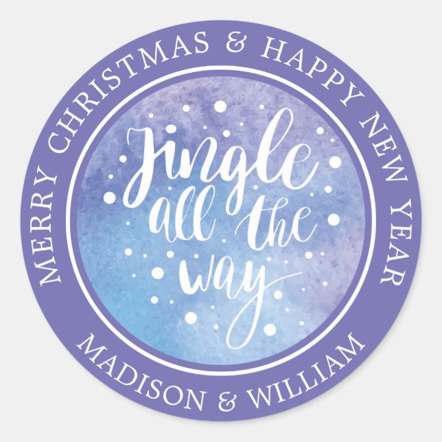 Christmas | Wasserfarbe - Jingle All Way Quote Runder Aufkleber (Vorderseite)